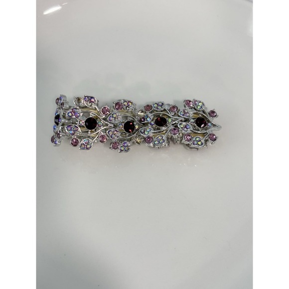 Vintage Danbury Mint Bracelet Silver Tone Aurora Borealis Red & Pink Rhinestones - Picture 2 of 4